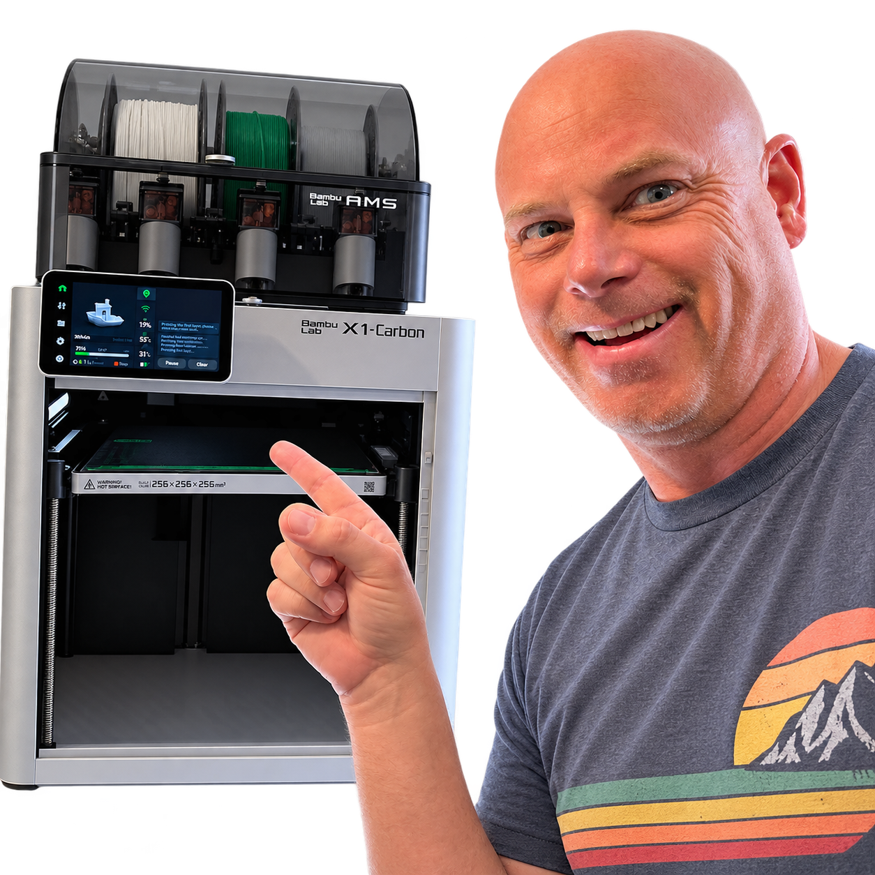 Tyson at the Bambu Lab X1 Carbon printer that makes every LittleDevLab piece
